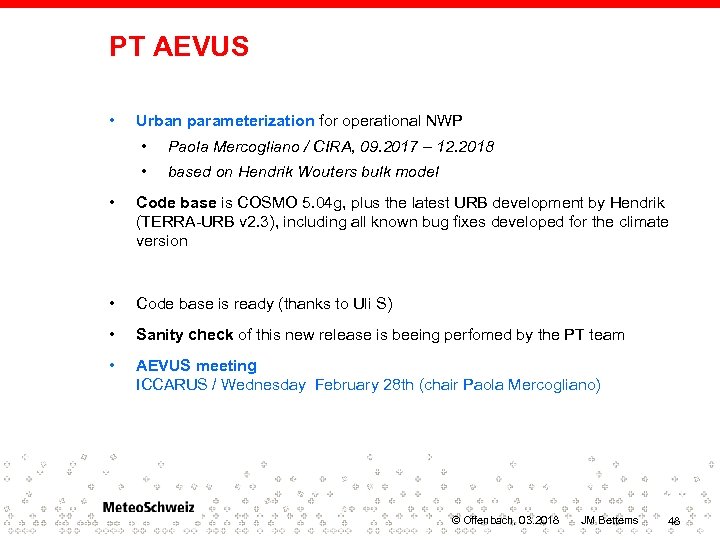 PT AEVUS • Urban parameterization for operational NWP • Paola Mercogliano / CIRA, 09.