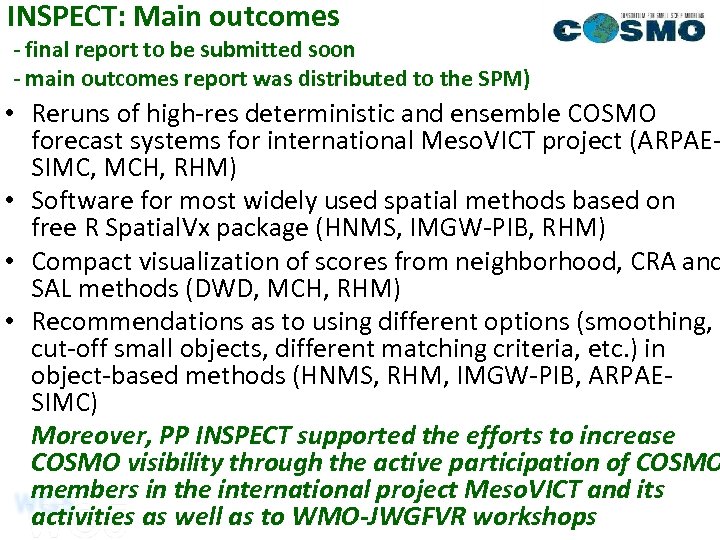 INSPECT: Main outcomes - final report to be submitted soon - main outcomes report