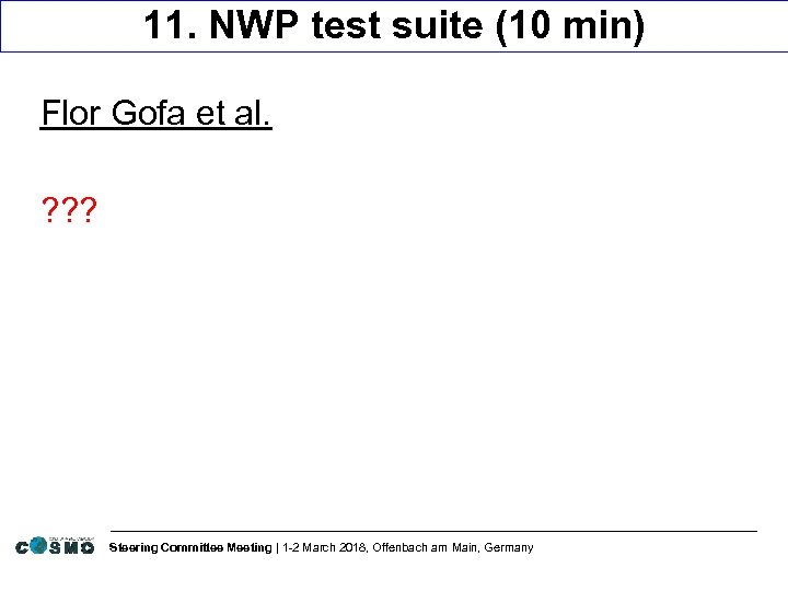 11. NWP test suite (10 min) Flor Gofa et al. ? ? ? Steering