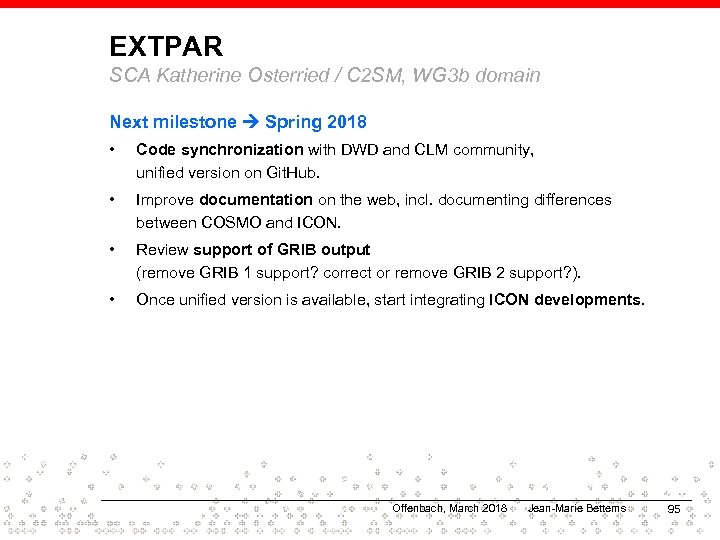 EXTPAR SCA Katherine Osterried / C 2 SM, WG 3 b domain Next milestone