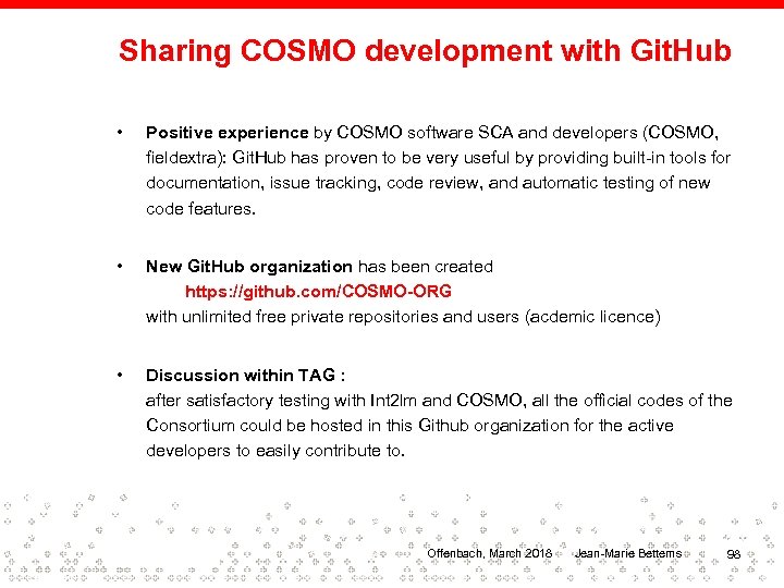 Sharing COSMO development with Git. Hub • Positive experience by COSMO software SCA and