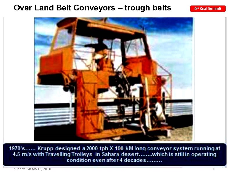 Over Land Belt Conveyors – trough belts Sunday, March 18, 2018 6 th Coal