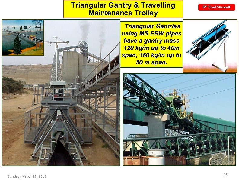 Triangular Gantry & Travelling Maintenance Trolley 6 th Coal Summit Triangular Gantries using MS