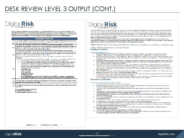 DESK REVIEW LEVEL 3 OUTPUT (CONT. ) Appraisal Management Services 17 Copyright 2017 Digital