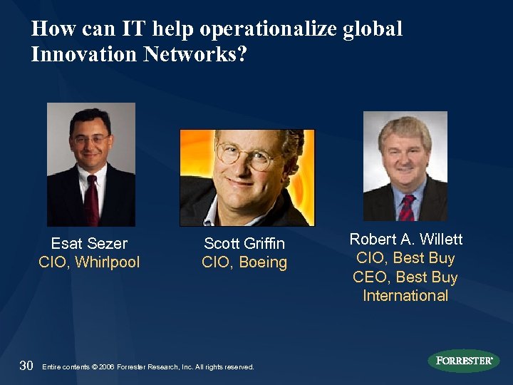 How can IT help operationalize global Innovation Networks? Esat Sezer CIO, Whirlpool 30 Scott