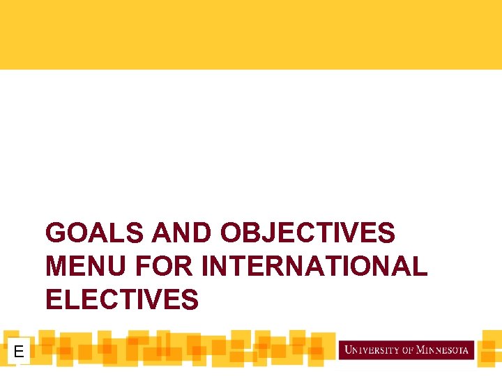 GOALS AND OBJECTIVES MENU FOR INTERNATIONAL ELECTIVES E 
