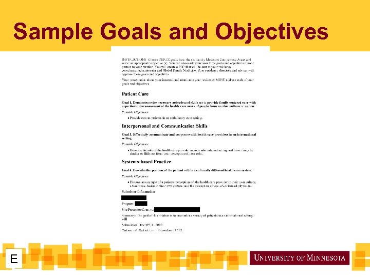 Sample Goals and Objectives E 