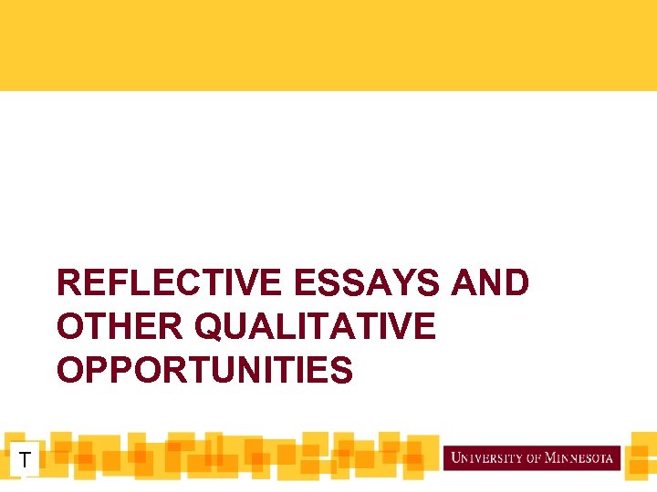 REFLECTIVE ESSAYS AND OTHER QUALITATIVE OPPORTUNITIES T 