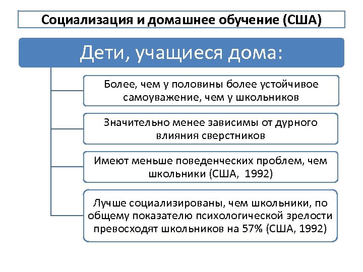 Социализация и домашнее обучение (США) Дети, учащиеся дома: Более, чем у половины более устойчивое