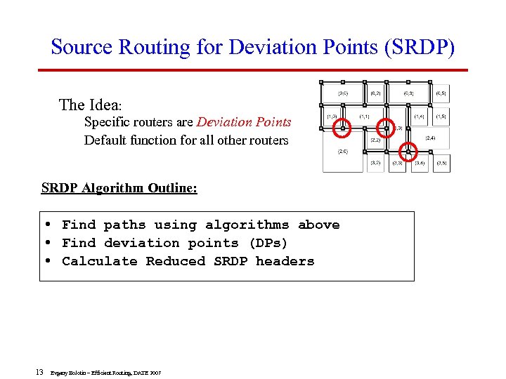 Source Routing for Deviation Points (SRDP) The Idea: Specific routers are Deviation Points Default