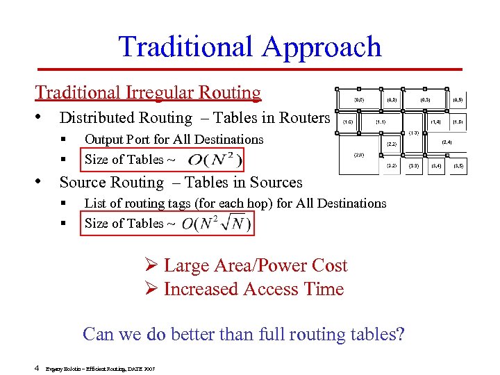 Traditional Approach Traditional Irregular Routing • Distributed Routing – Tables in Routers § §