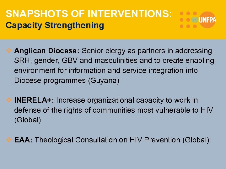 SNAPSHOTS OF INTERVENTIONS: Capacity Strengthening v Anglican Diocese: Senior clergy as partners in addressing
