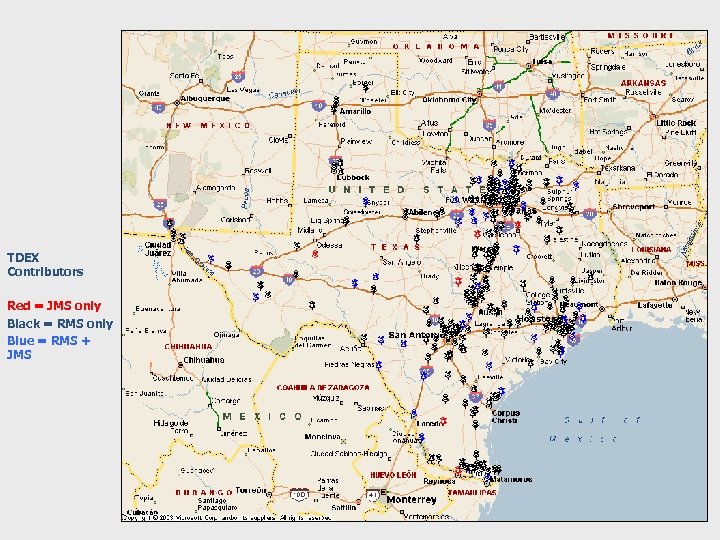 TDEX Contributors Red = JMS only Black = RMS only Blue = RMS +