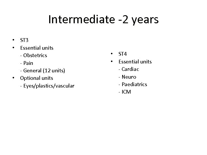Intermediate -2 years • ST 3 • Essential units - Obstetrics - Pain -