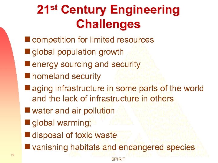 21 st Century Engineering Challenges g competition for limited resources g global population growth
