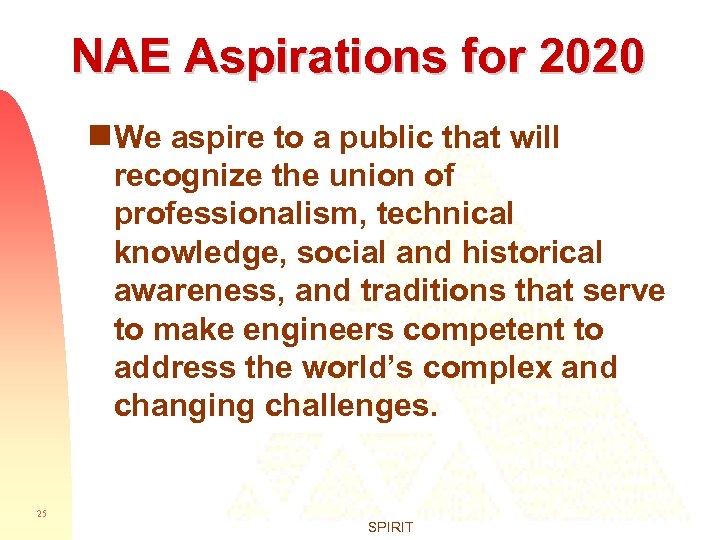 NAE Aspirations for 2020 g We aspire to a public that will recognize the