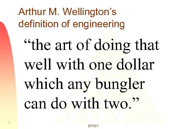 Arthur M. Wellington’s definition of engineering “the art of doing that well with one