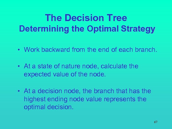 The Decision Tree Determining the Optimal Strategy • Work backward from the end of