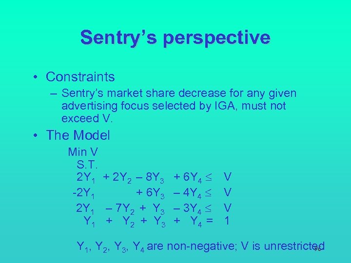 Sentry’s perspective • Constraints – Sentry’s market share decrease for any given advertising focus