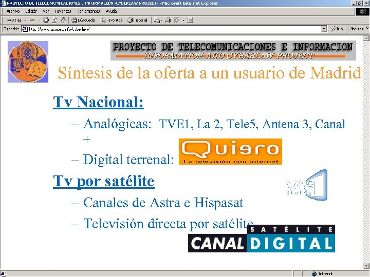 Síntesis de la oferta a un usuario de Madrid Tv Nacional: – Analógicas: TVE