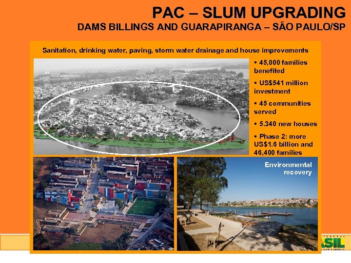 PAC – SLUM UPGRADING DAMS BILLINGS AND GUARAPIRANGA – SÃO PAULO/SP Sanitation, drinking water,