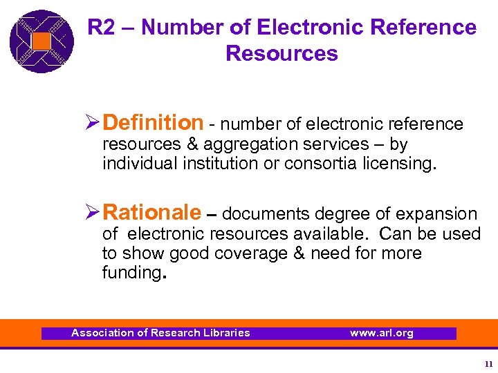 R 2 – Number of Electronic Reference Resources Ø Definition - number of electronic