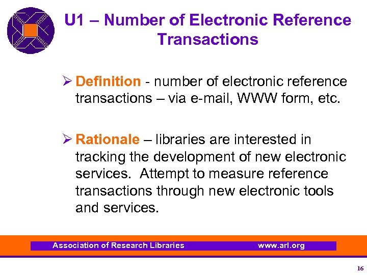 U 1 – Number of Electronic Reference Transactions Ø Definition - number of electronic