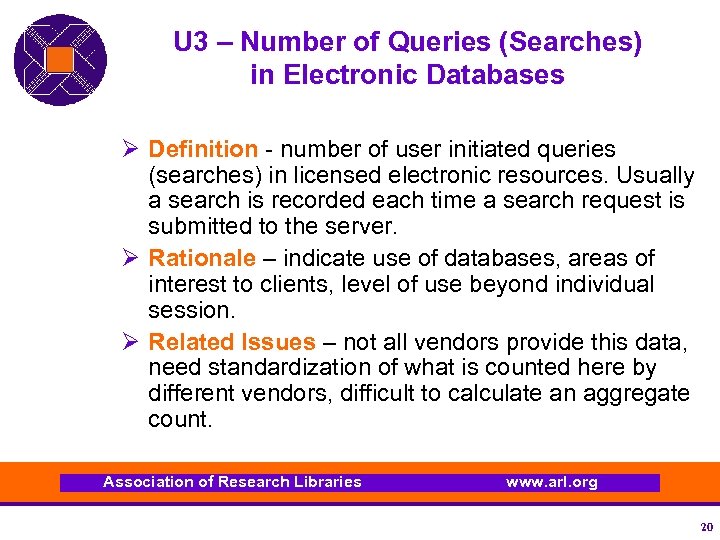 U 3 – Number of Queries (Searches) in Electronic Databases Ø Definition - number