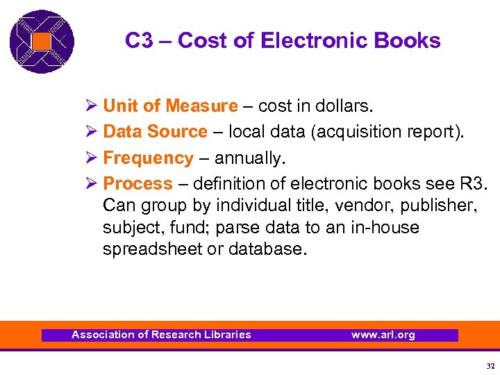 C 3 – Cost of Electronic Books Ø Unit of Measure – cost in