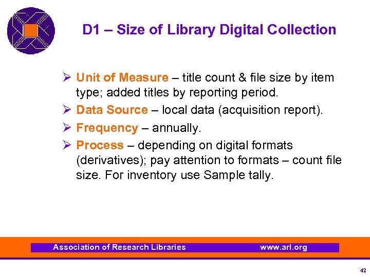 D 1 – Size of Library Digital Collection Ø Unit of Measure – title