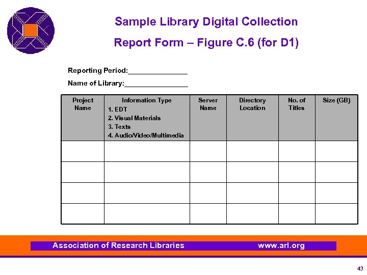 Sample Library Digital Collection Report Form – Figure C. 6 (for D 1) Reporting