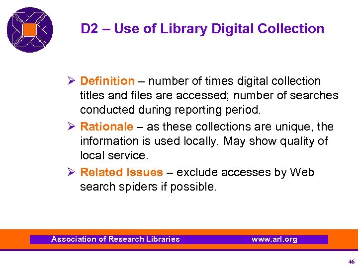 D 2 – Use of Library Digital Collection Ø Definition – number of times