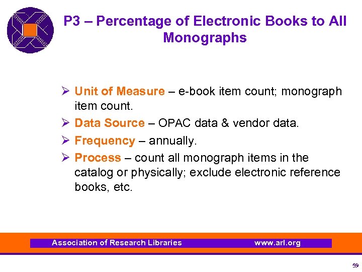 P 3 – Percentage of Electronic Books to All Monographs Ø Unit of Measure