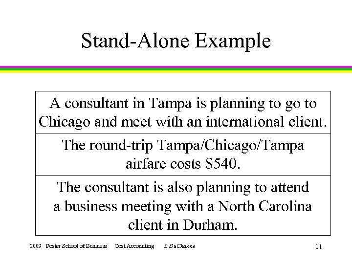 Stand-Alone Example A consultant in Tampa is planning to go to Chicago and meet