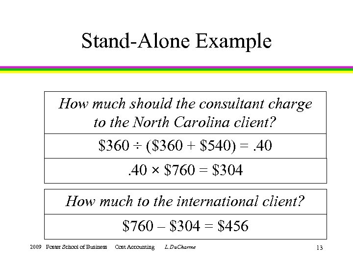Stand-Alone Example How much should the consultant charge to the North Carolina client? $360