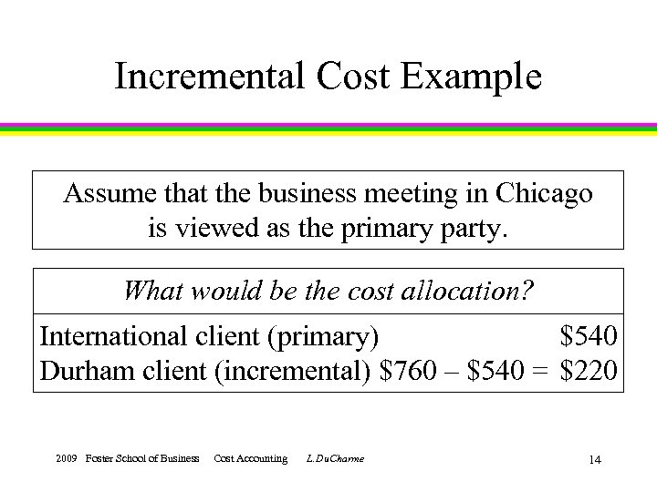 Incremental Cost Example Assume that the business meeting in Chicago is viewed as the