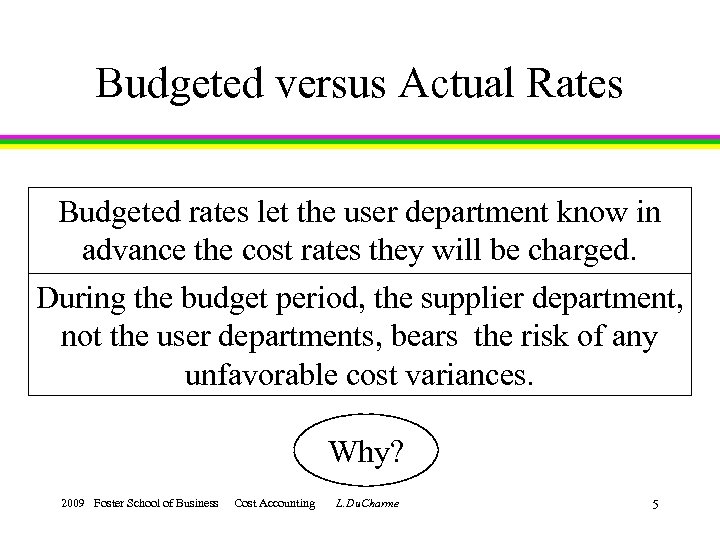 Budgeted versus Actual Rates Budgeted rates let the user department know in advance the