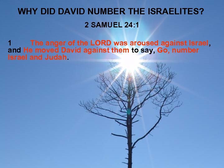 WHY DID DAVID NUMBER THE ISRAELITES? 2 SAMUEL 24: 1 1 The anger of