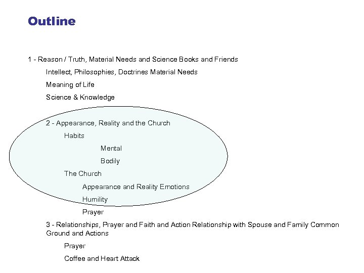 Outline 1 - Reason / Truth, Material Needs and Science Books and Friends Intellect,