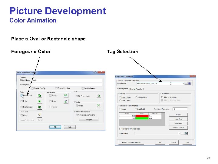Picture Development Color Animation Place a Oval or Rectangle shape Foregound Color Tag Selection