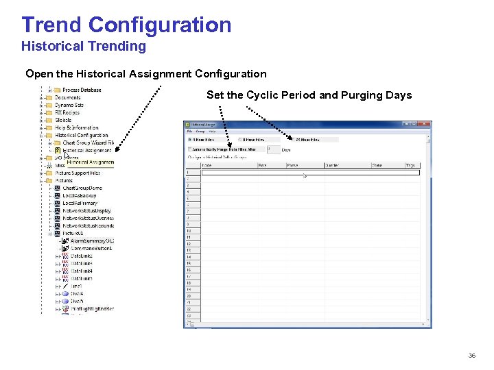 Trend Configuration Historical Trending Open the Historical Assignment Configuration Set the Cyclic Period and