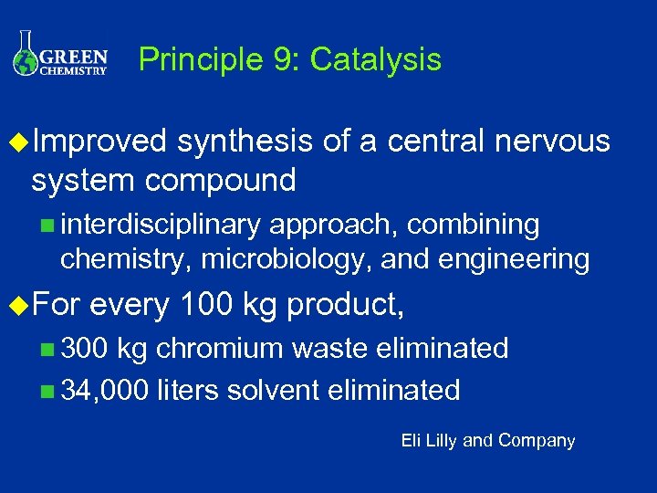 Principle 9: Catalysis u. Improved synthesis of a central nervous system compound n interdisciplinary