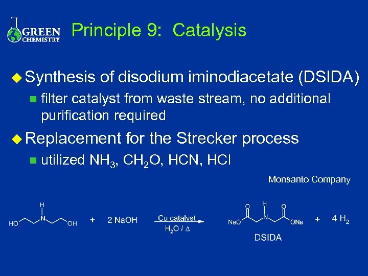 Principle 9: Catalysis u Synthesis n of disodium iminodiacetate (DSIDA) filter catalyst from waste