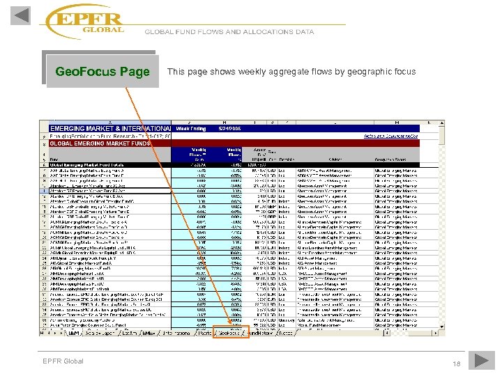 Geo. Focus Page EPFR Global This page shows weekly aggregate flows by geographic focus