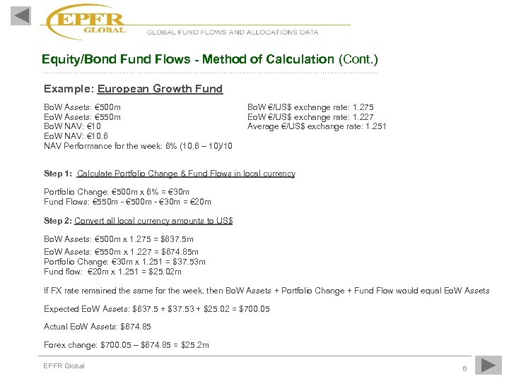 Equity/Bond Fund Flows - Method of Calculation (Cont. ) …………………………………………………………. Example: European Growth Fund