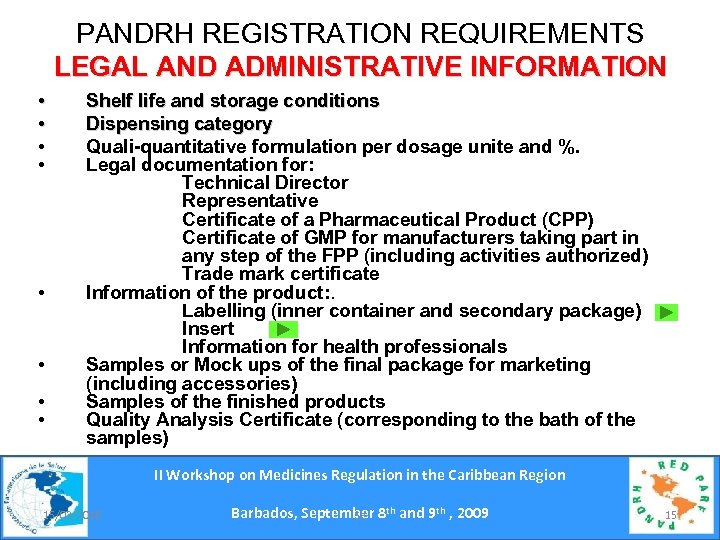 PANDRH REGISTRATION REQUIREMENTS LEGAL AND ADMINISTRATIVE INFORMATION • • Shelf life and storage conditions