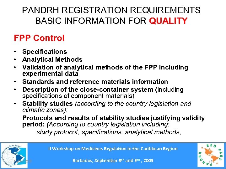 PANDRH REGISTRATION REQUIREMENTS BASIC INFORMATION FOR QUALITY FPP Control • Specifications • Analytical Methods