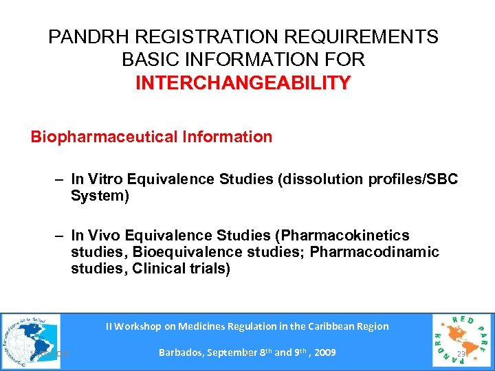 PANDRH REGISTRATION REQUIREMENTS BASIC INFORMATION FOR INTERCHANGEABILITY Biopharmaceutical Information – In Vitro Equivalence Studies