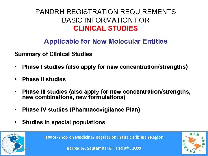 PANDRH REGISTRATION REQUIREMENTS BASIC INFORMATION FOR CLINICAL STUDIES Applicable for New Molecular Entities Summary