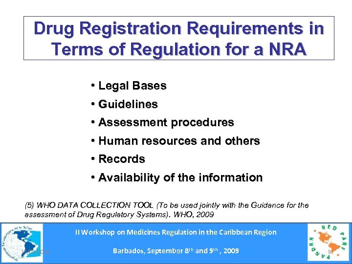 Drug Registration Requirements in Terms of Regulation for a NRA • Legal Bases •